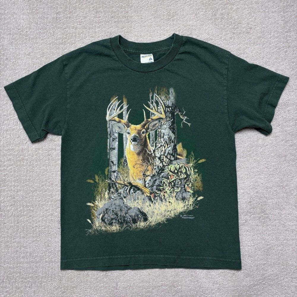 VTG 90s Y2K Deer Wildlife T-Shirt Youth Sz M Steven Michael Gardner Outdoor Hunt